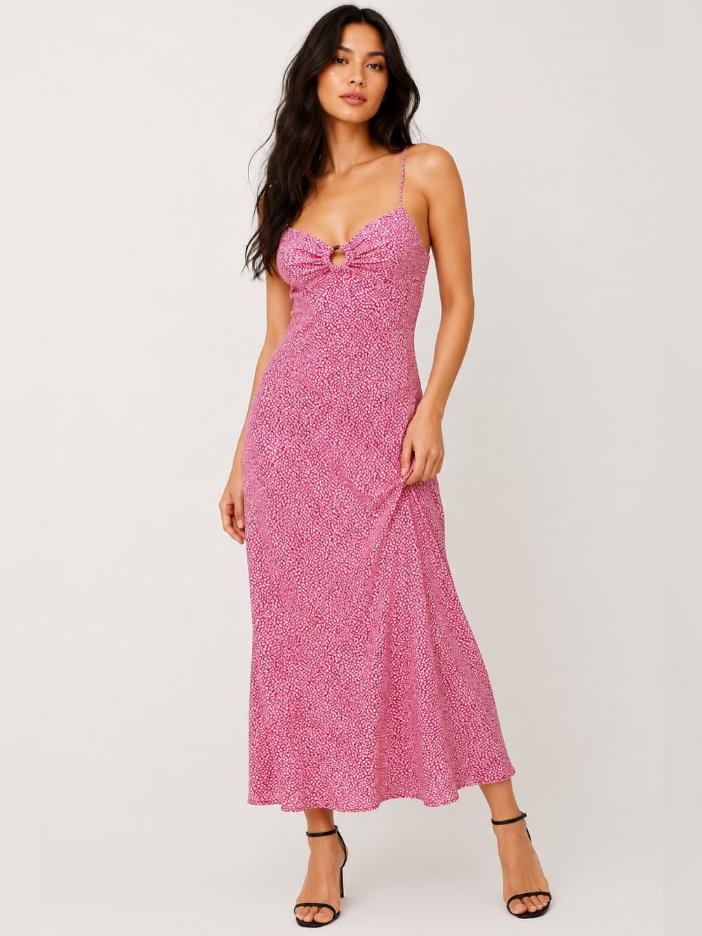 Zara Pink Animal Print Ring Detail Midi Maxi Dress Size M